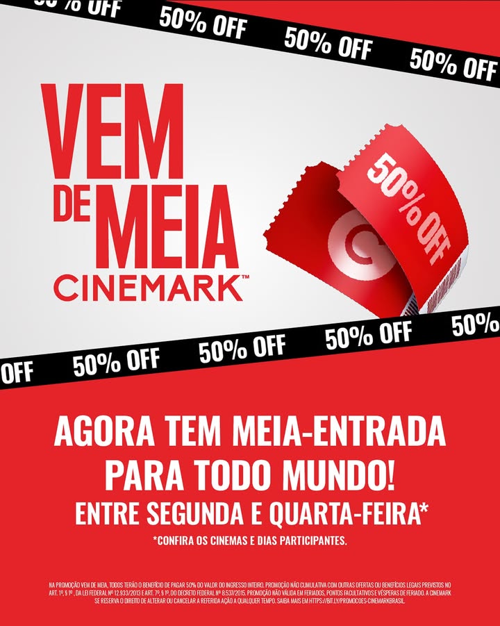 [DESCONTO] Meia para todos na Cinemark | Válido de segunda a quarta