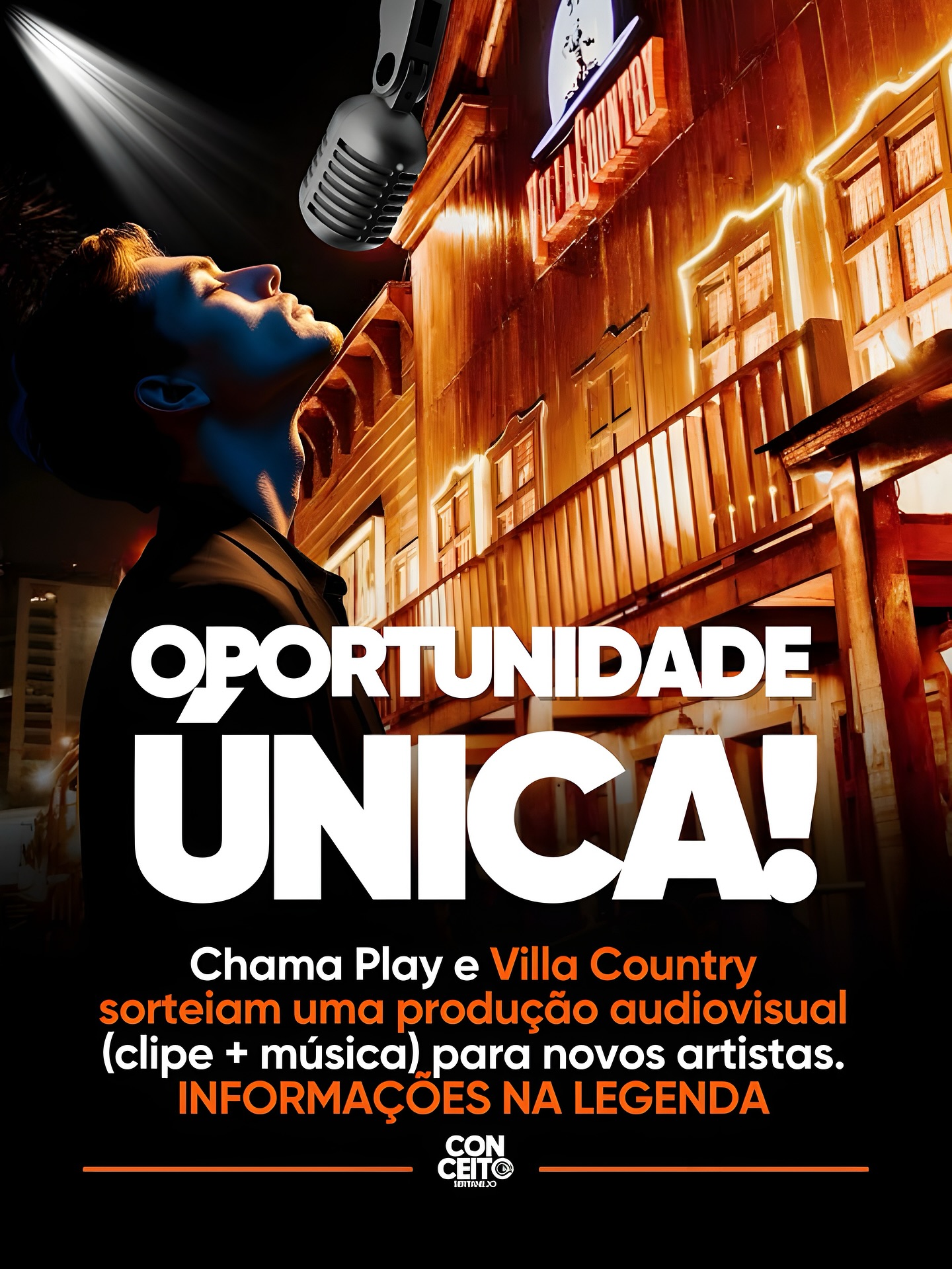 Villa Country e Chama Play vão premiar novo artista com videoclipe e música gravados no palco da maior casa sertaneja do Brasil