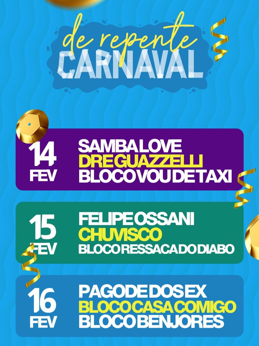[LISTA VIP] De Repente – Carnaval | Casa Aragon | 14/02/2026 a 16/02/2026
