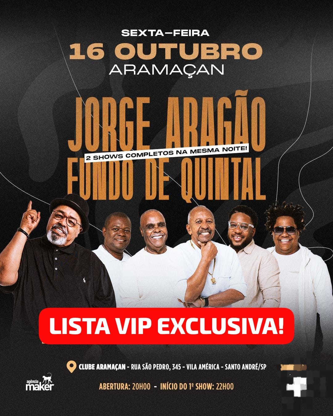 [LISTA VIP] Jorge Aragão e Fundo de Quintal | Clube Aramaçan | 16/10/2026